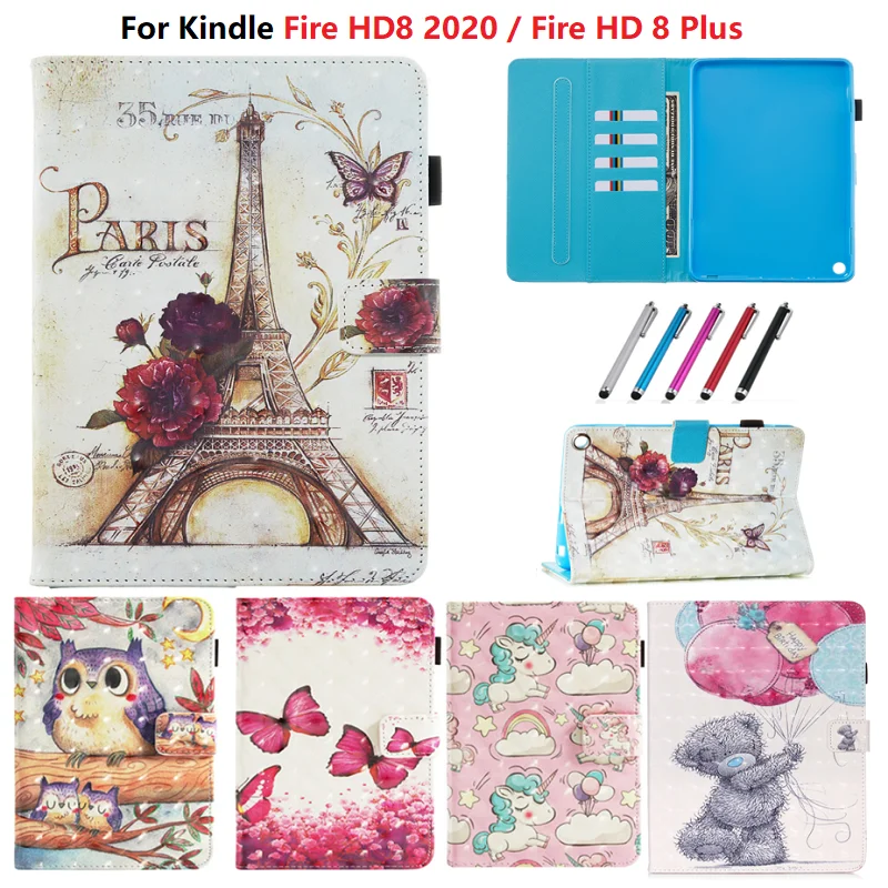 Romatic кожаный чехол с изображением башни единорога совы для Amazon Fire HD 8 2020 планшета