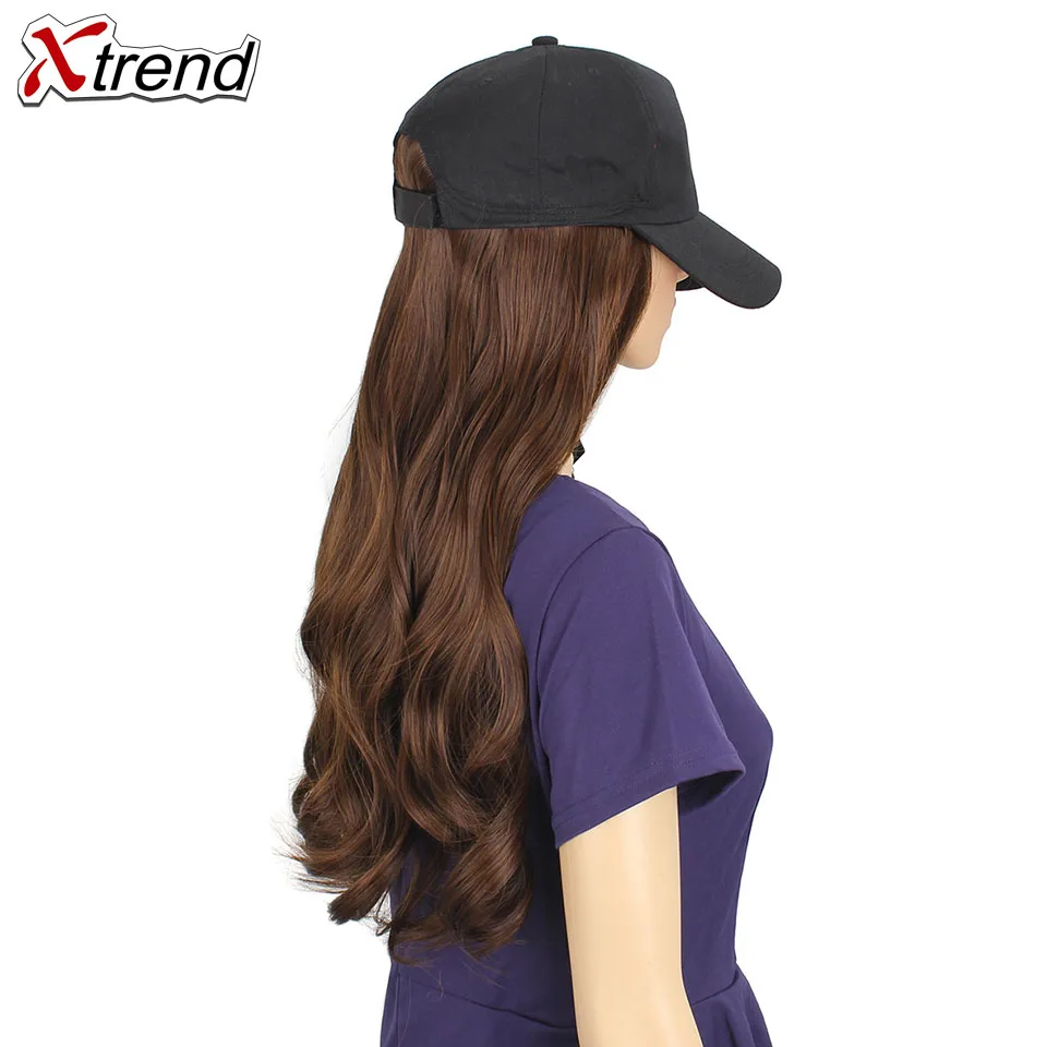 Xtrend Baseball Hat With Wavy Hair Extensions cap with hair for sassy sporty girl Long Synthetic extension