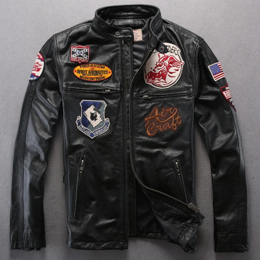 

Мужская летная куртка из натуральной овечьей шкуры, с значком