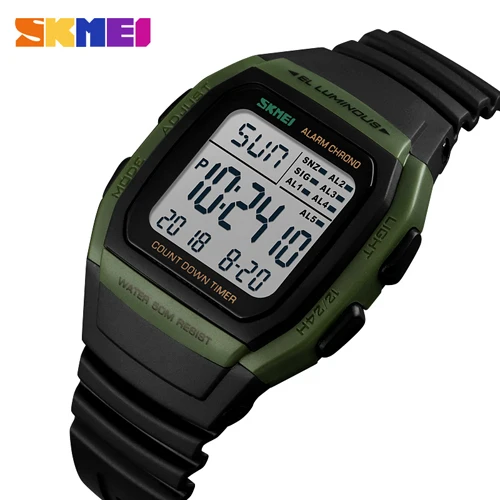 Army Green watch SKMEI брендовые роскошные часы мужские модные цифровые электронные часы спортивные водонепроницаемые военные Chrono наручные часы Relogio Masculino - Цвет: Army Green watch