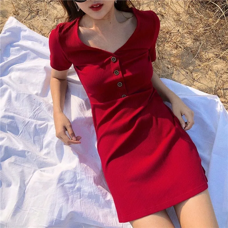 Женское мини платье с v образным вырезом и коротким рукавом летние эластичные