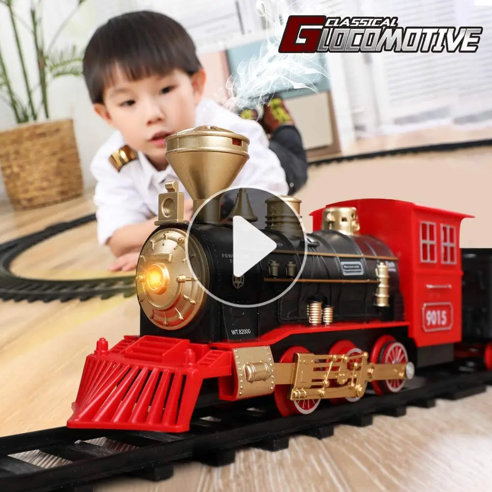 Tren de juguete el&eacute;ctrico de Navidad para ni&ntilde;os, v&iacute;as de ferrocarril, motor de locomotora de vapor, modelo fundido a presi&oacute;n, juego educativo-1