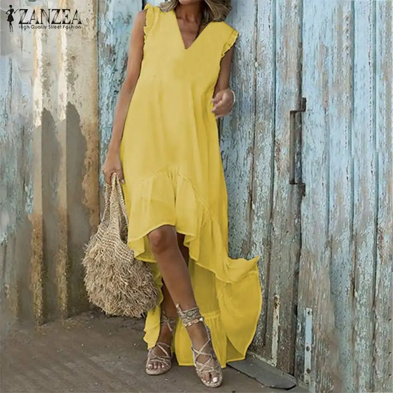 Сарафан ZANZEA женский с V-образным вырезом элегантный длинный Повседневный