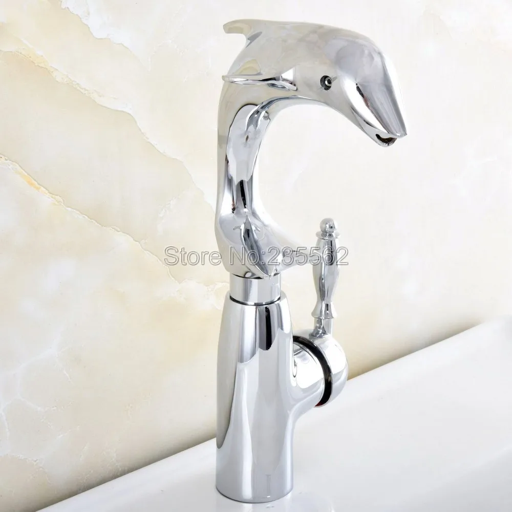 

Полированный хромированный латунный Смеситель для ванной комнаты в стиле дельфина с одной ручкой и отверстием, поворотное крепление на пов...