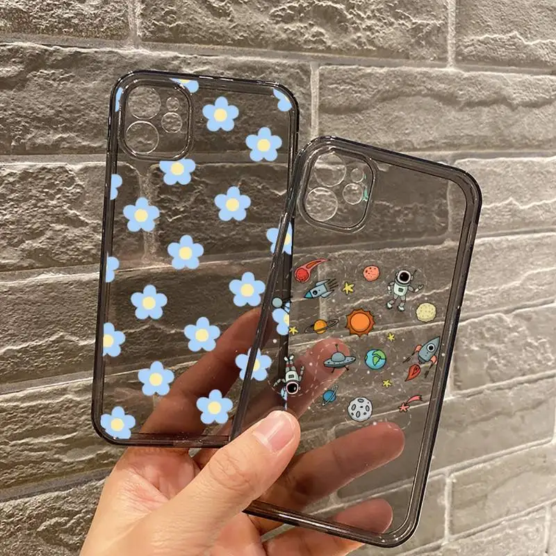 

Cute flower creative cartoon Phone Case For iPhone 7 8 11 12 X XS XR MINI Pro Max Plus Retro Black Grey clear transparent