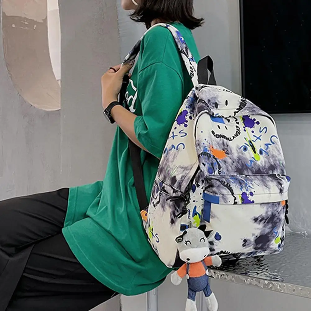 

Рюкзак Harajuku мужской, с принтом граффити, Повседневный, большой емкости, для девочек, для путешествий, для книг, кулон в виде коровы