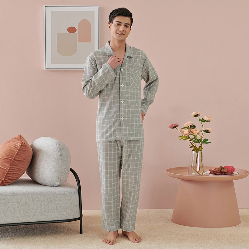 

New arrival Top-quality Spring and summer bamboo blank pajamas long sleeve men's and women's pajamas