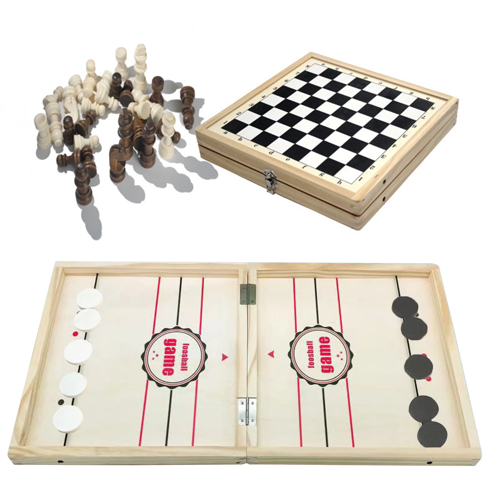 

2 In 1 Foosball Winner Board Game Bounce Chess Wooden Chess Set Fast Sling Puck Game Wooden Parent-Child Interactive Toy