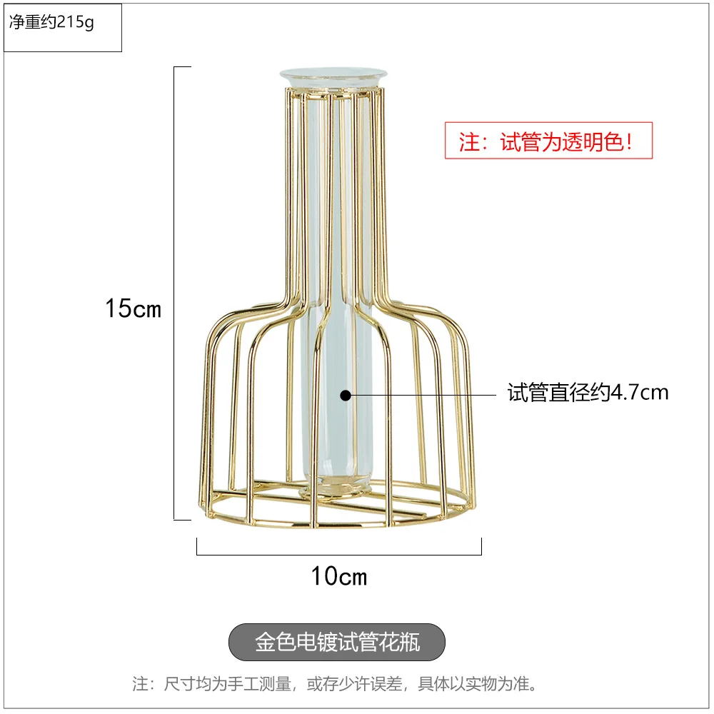 

Luxury Metal Glass Test Tube Vase Nordic Style Hydroponic Gold Vase Flower Pot Office Living Room Decoration Accessories Ideas