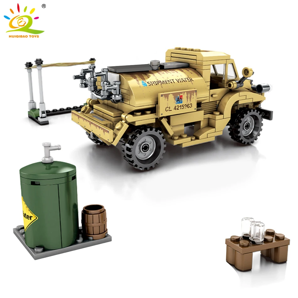 HUIQIBAO 284 шт. Военный Грузовой автомобиль с водным танком строительные блоки