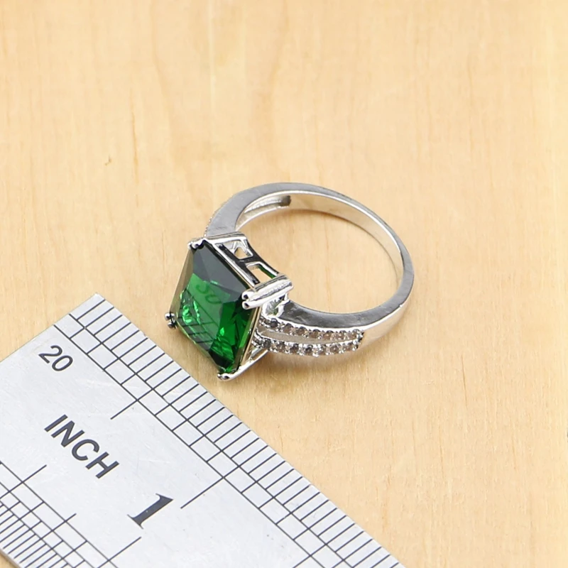 Квадратные зеленые кубические циркониевые белые бусы из стерлингового серебра