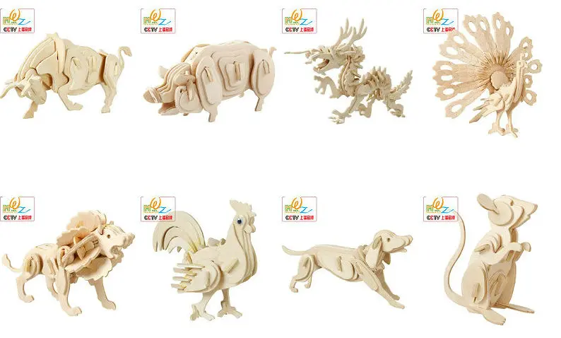 Бесплатная доставка деревянный пазл 2 шт. 3D головоломки с животными игрушки Llion