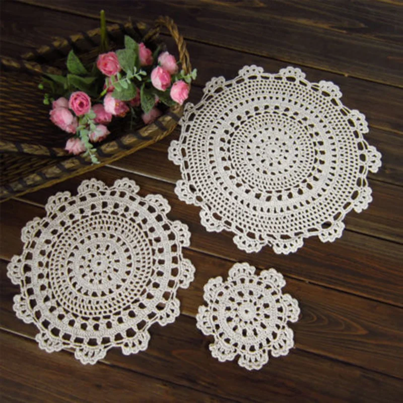 1X винтажная ручная работа крючком кружева Doily Цветочные столовые приборы круглый узор Мода