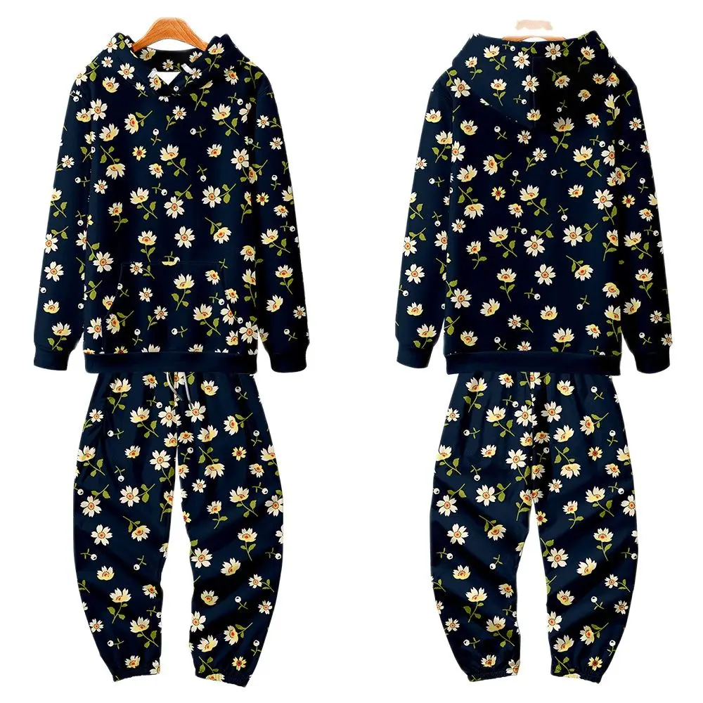 

Autumn Men pullover floral print tracksuit 2 pieces sets hoodies sweatshirt and pants suits plus size 6XL