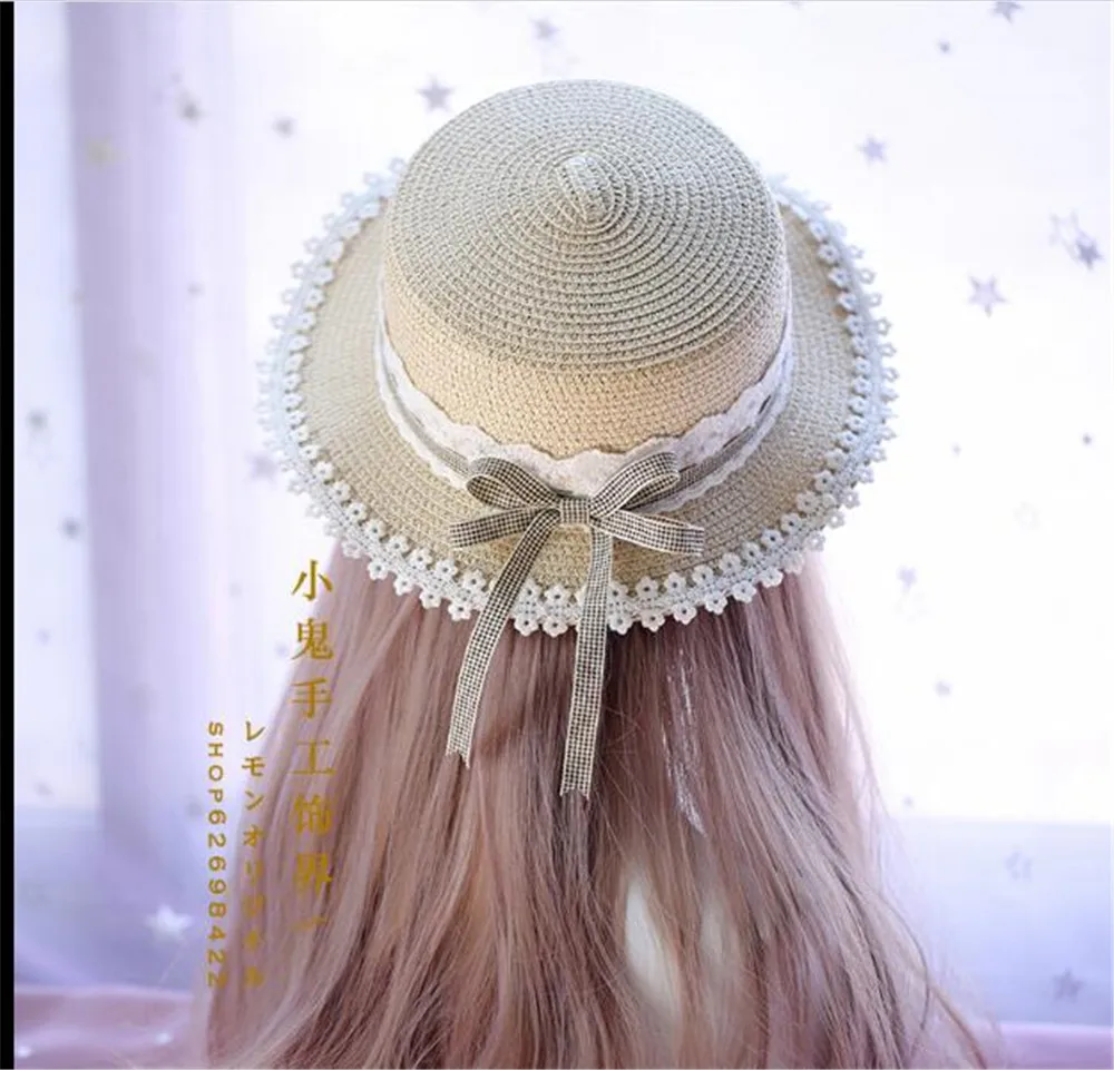 Соломенная шляпа женская летняя с кружевной отделкой в клетку | Тематическая