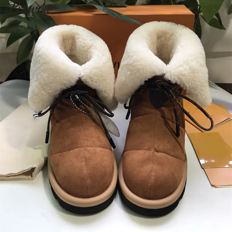 

Prowow Snow Boots Fur Ankle Boots Wool Warm Lace Up Platform Thick Sole Short Boots Woman Casual Slip On Winter Flat Women Shoes