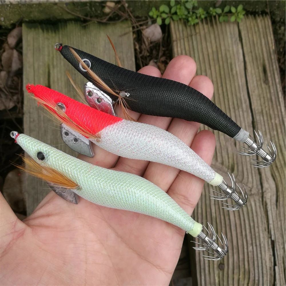 1Pcs Shrimp Wood Bait Fake Fishing lure 2.5# 3.0# 3.5# Squid Jig Hook Hard Wobbler Artificial jigging Lure Octopus | Спорт и