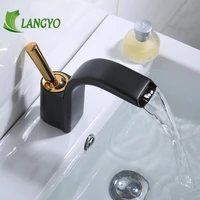 langyo bathroom basin waterfall spout cold hot faucet single handle deck mount solid brass taps single hole faucets