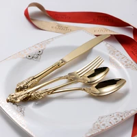 household gold cutlery set stainless steel embossed retro luxury dinnerware set art couverts de table kitchen gadget sets kc50tz
