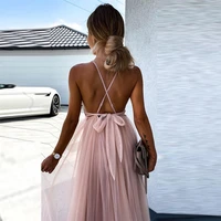 elegant off shoulder lady lace up bow maxi dresses women sleeveless backless long dress sexy deep v neck lace mesh party dress