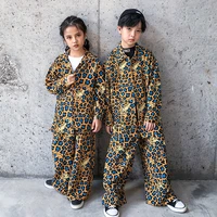 kid cool hip hop clothing leopard print oversized shirt top wide leg streetwear pants for girls boys jazz dance costume clothes