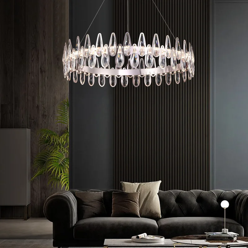 

Luxury LED living room crystal chandelier lighting post-modern round home chandelier decoration villa staircase drop chandelier