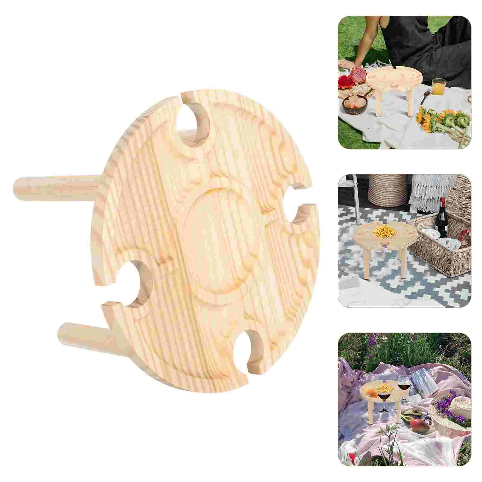 

1pc Wooden Picnic Table Picnic Glass Rack Round Table for Outdoor