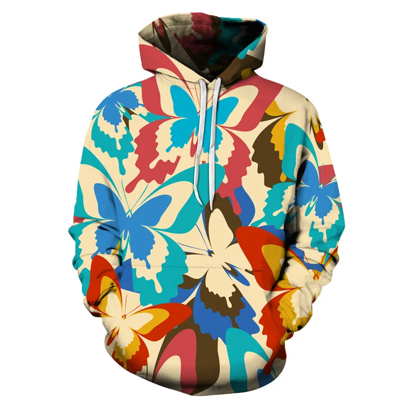 

Толстовка Мужская/женская с капюшоном, дышащая зимняя белая Худи оверсайз с мультяшным принтом бабочки, в готическом стиле, на шнуровке, оде...