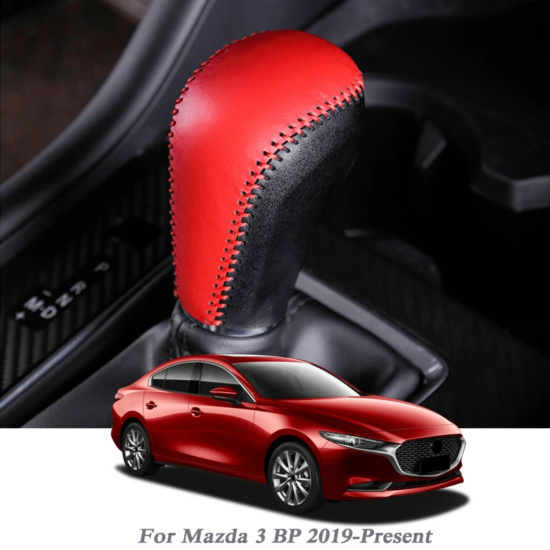 

Car Styling Leather For Mazda 3 BP 2019-Present Gear shift knob Covers Internal Decorations Cover Car Stickers Accessory