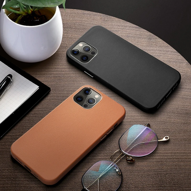 

Genuine Nappa Leather Case for iPhone 12 Pro Max Luxury Cowhide Business Phone Cover for iPhone 12 Mini Magnetic Charging