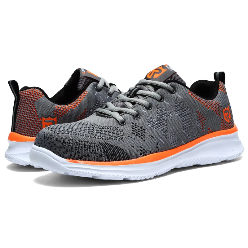 Gray Orange MODYF/легкая дышащая мужская защитная обувь со стальным носком; Рабочая обувь для мужчин; нескользящие строительные кроссовки со светоотражающими элементами - Цвет: Gray Orange