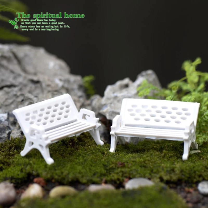 

2pcs Park Chair Figurines Doll House Bench Micro Landscape Succulent Imitation furniture toy Doll Home Decoration Accessories