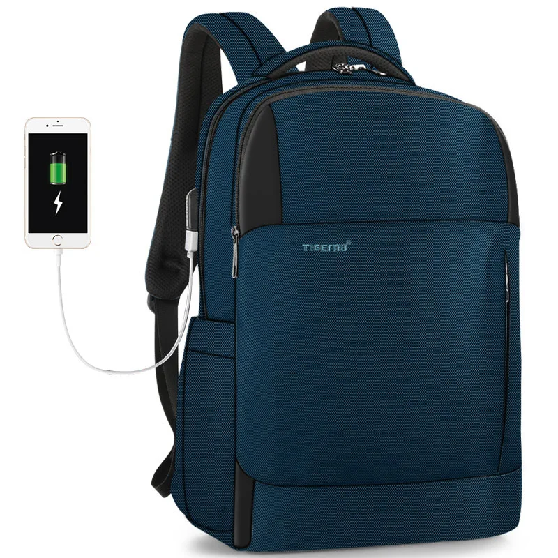 Sea blue Новая мода RFID Анти-кражи Для мужчин 15,6 дюймов рюкзак для ноутбука зарядка через usb мужской женский прочный школьные сумки Mochilas Masculina - Цвет: Sea blue