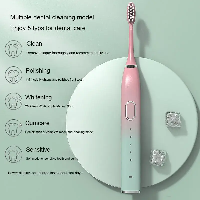 

Автоматическая ультразвуковая электрическая зубная щетка для взрослых, водонепроницаемая, Smart 5 передач