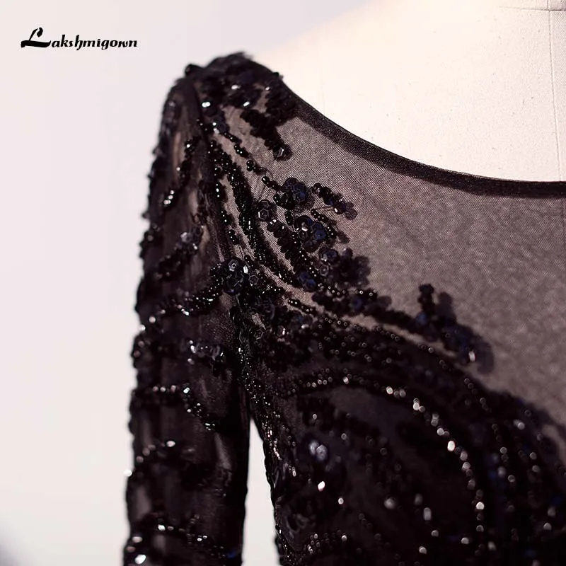 

Lakshmigown Elegant Black Long Sleeve Evening Dress O Neck Beaded Tulle Formal Women Evening Gowns Robe De Soiree