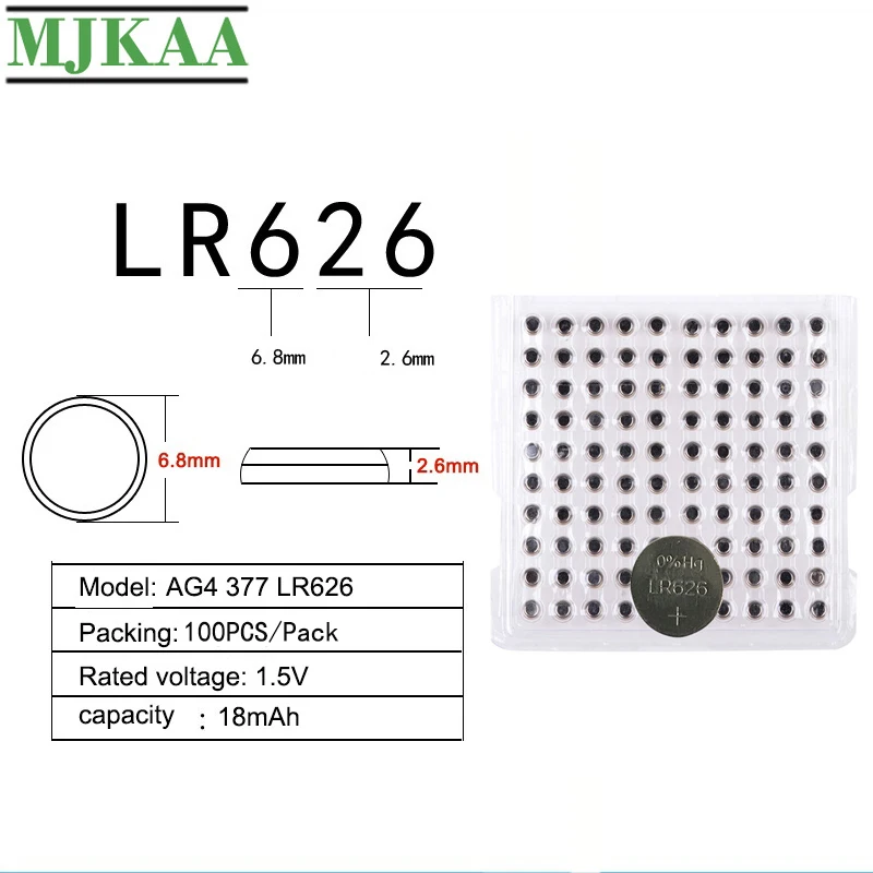MJKAA 500 шт. AG4 батарея для монет 1 55 В щелочная 377A 377 LR626 SR626SW SR66 LR66 батарейки часов