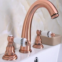antique red copper brass deck mounted dual handles widespread bathroom 3 holes basin faucet mixer water taps mrg062