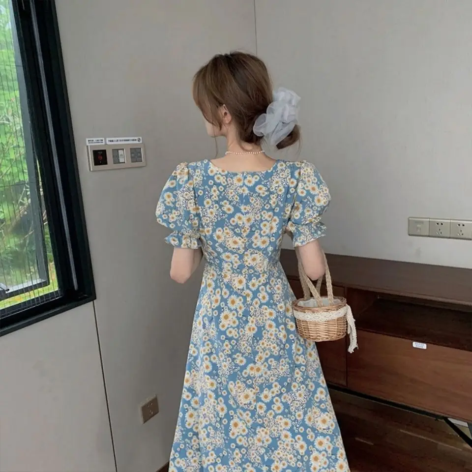 

Summer Beach Maxi Dress Women Floral Print Boho Long Chiffon Dress Ruffles Wrap Casual V-Neck Split Sexy Party Dress Robe