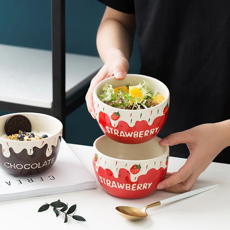 Милая Клубника шоколадная керамическая миска салат десерт фруктовая для овсяной