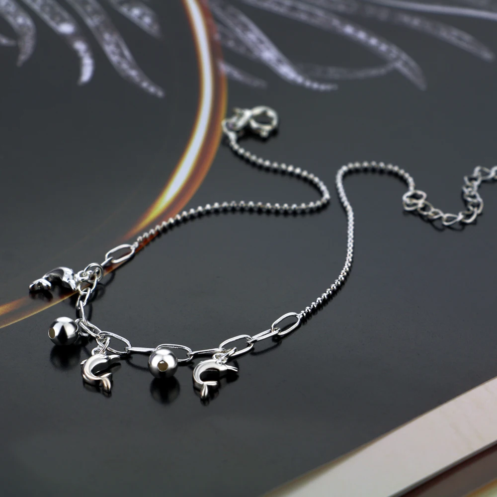 Женский браслет на ногу из серебра 100% пробы с дельфином | Украшения и аксессуары