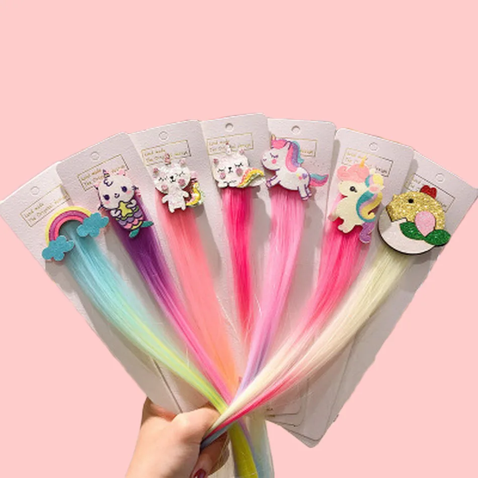 2020 Kawaii парик Ленточные заколки для маленьких девочек детские поддельные краска