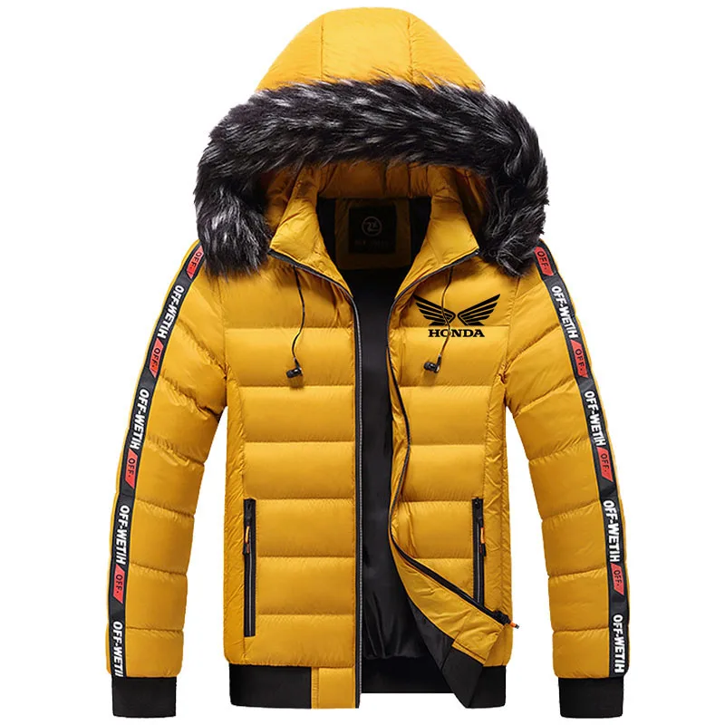 

Winter men's down cotton parka coat High quality casual jacket Honda car logo print Warm Thick Men's winter clothing punk jacket