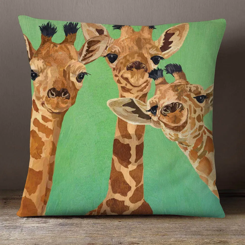 Декоративные подушки для дивана постер с изображением жирафа страуса лемура