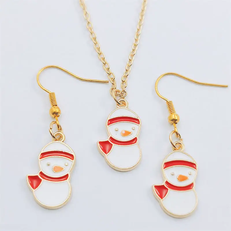 

New Mini Snowman Gold Earring Necklace Sets Jewelry Set Retro Vintage Antique,Fashion Women Christmas Birthday Girl Gift