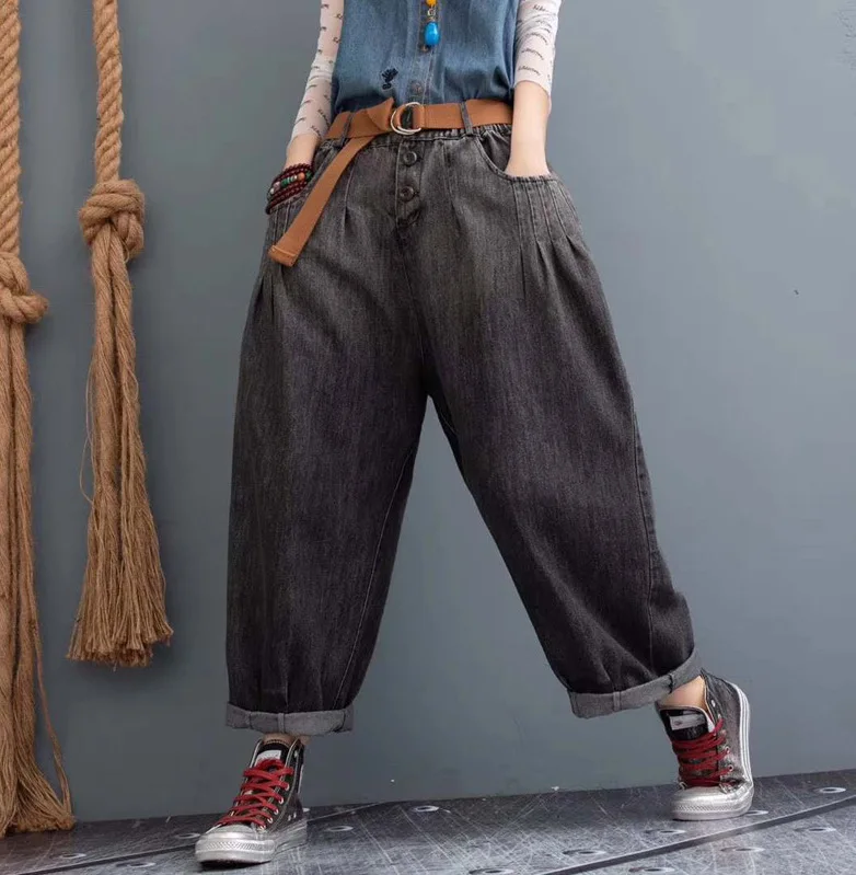 Джинсы женские в стиле ретро свободные универсальные брюки из денима с