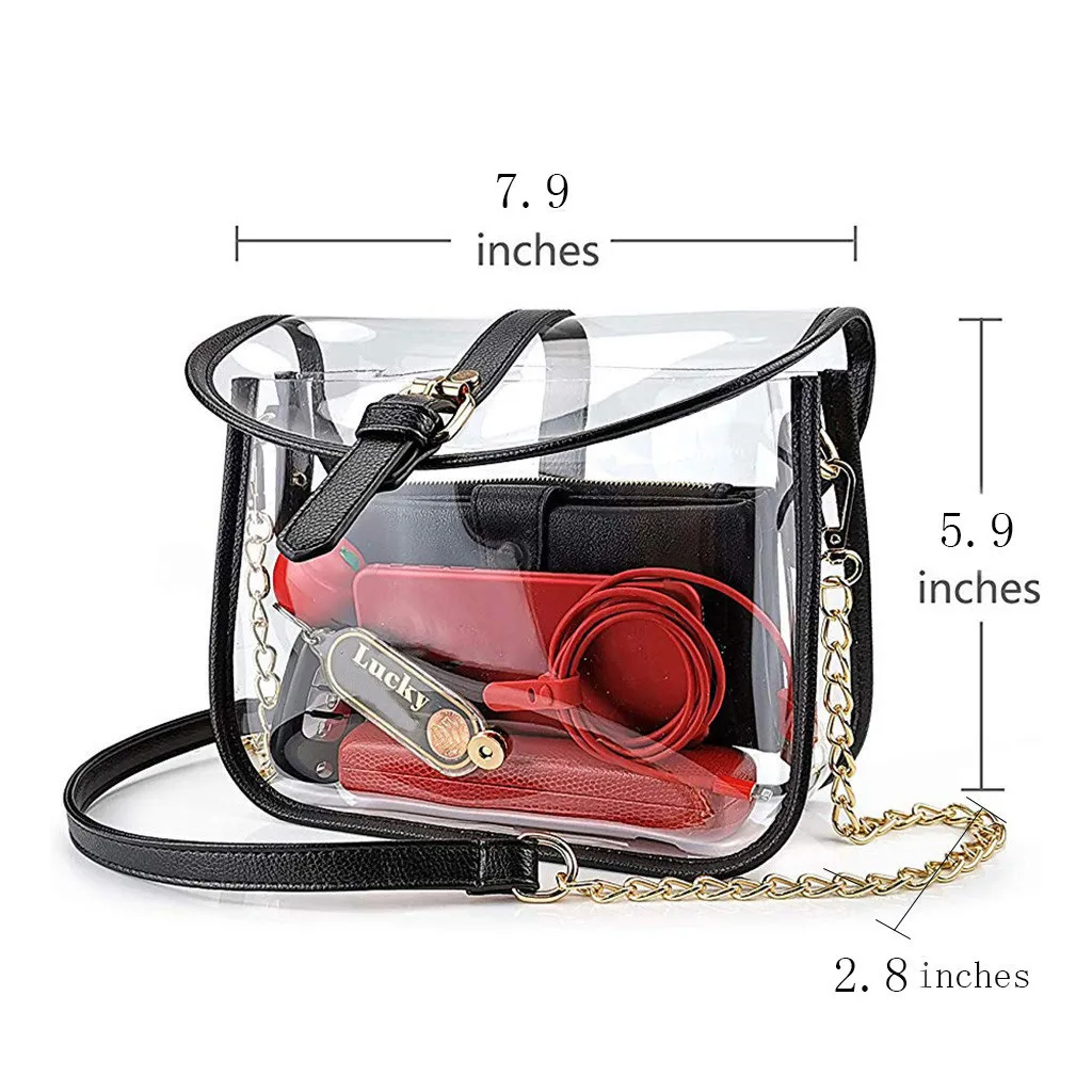 

Casual PVC Transparent Clear Women Crossbody Bags Shoulder Bag Handbag Jelly Small Phone Bags with Holder Wide Straps Flap#G30
