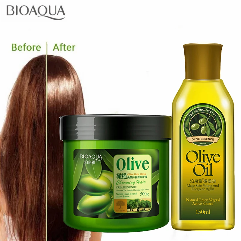 

2PCS/lot Olive Hair Mask Repair Damaged For Frizzy Hair Essential Oils Herbal Hair Care Products Set Scalp Treatment Conditioner