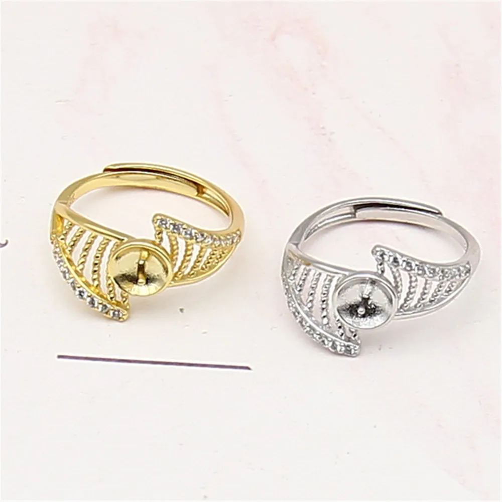 

Pearl ring hollow holder silver plated DIY pearl ring silver accessories fashion open ring can be adjusted