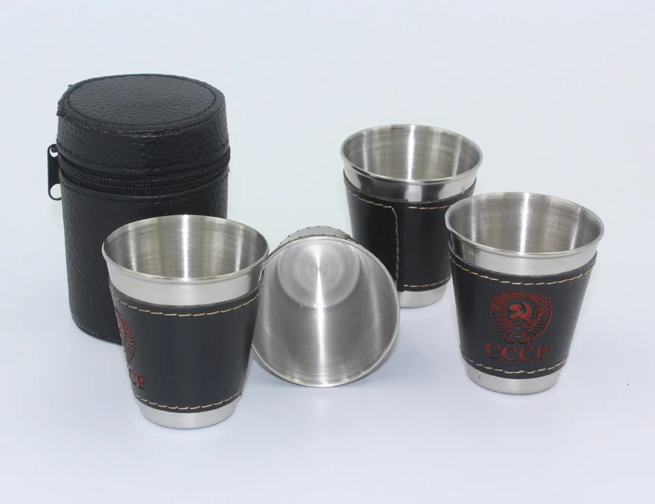 Экологичная чашка из нержавеющей стали для вина пива виски 4 шт. кружки кожаная