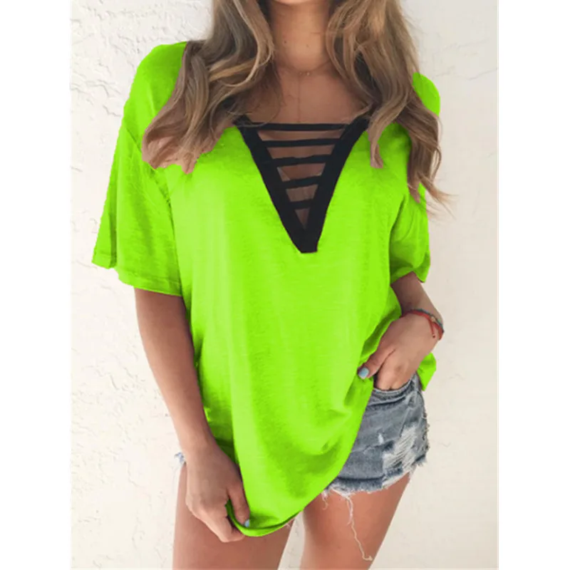 

Womens V Neck T Shirts Sexy Tops Casual Loose Summer Short Sleeve Female Shirts Woman Clothing
